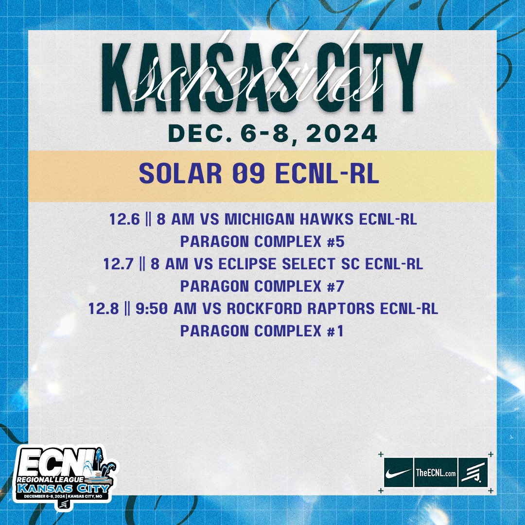 SolarSoccerClub's tweet photo. Good luck to our @ECNLgirls Regional League teams playing in the #ECNLRLKC 2024 Kansas City Showcase! Let's go, Solar! โฝ๏ธ๐ #SolarNation #WeAreSolar #solarRL
Team Schedules:๐โฌ๏ธ
Solar 06/07 ECNL-RL
Solar 08 ECNL- RL
Solar 09 ECNL-RL https://t.co/39QiY4cOtQ