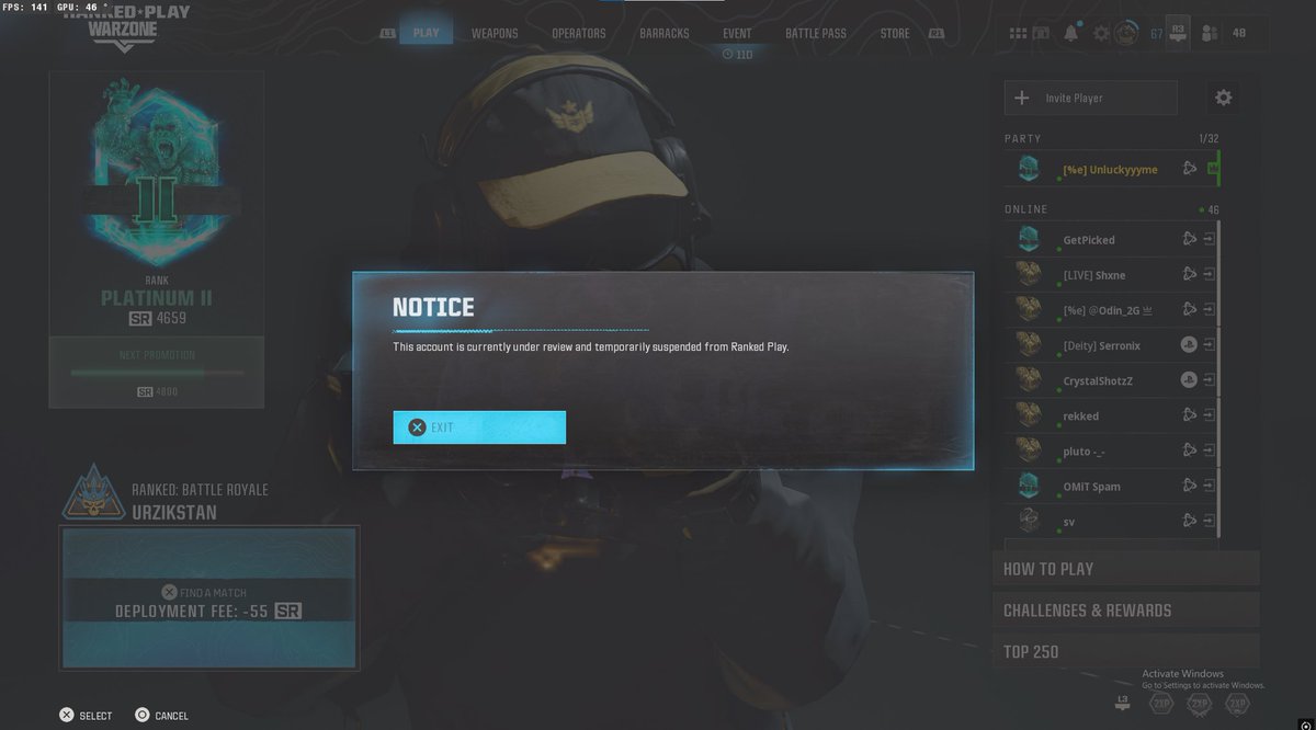 Rank banned after grinding live on my twitch every game this season 12 hr stream and 8 hr stream. Playing WSOW Finals every game and rage hackers. But hey. I get ranked banned 🤓🫵