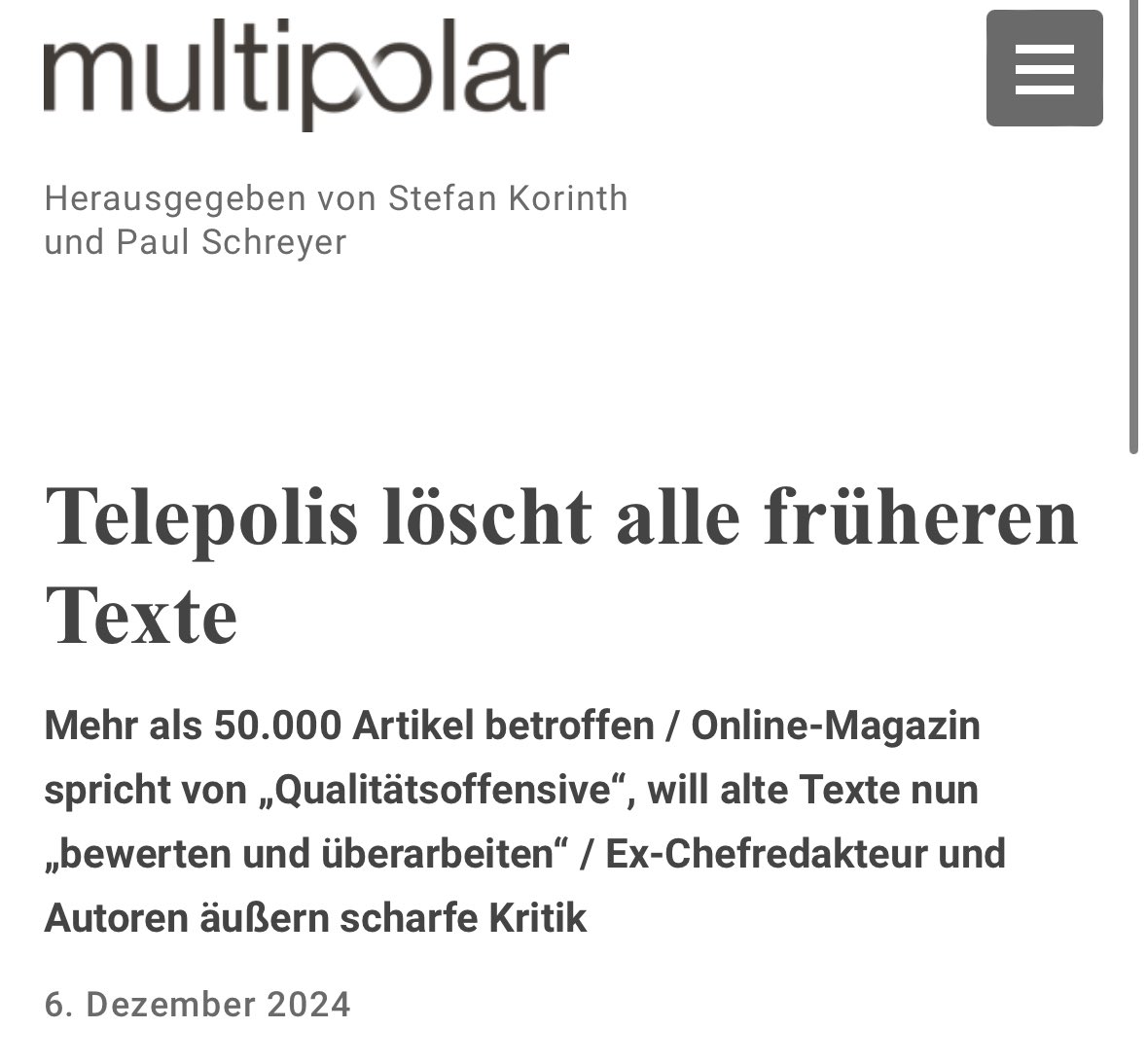 „Das wirklich beängstigende am Totalitarismus ist nicht, dass er Massaker begeht, sondern dass er das Konzept der objektiven Wahrheit angreift: Er gibt vor, die Vergangenheit wie die Zukunft zu kontrollieren.“

— George Orwell

multipolar-magazin.de/meldungen/0147

t.me/Rosenbusch