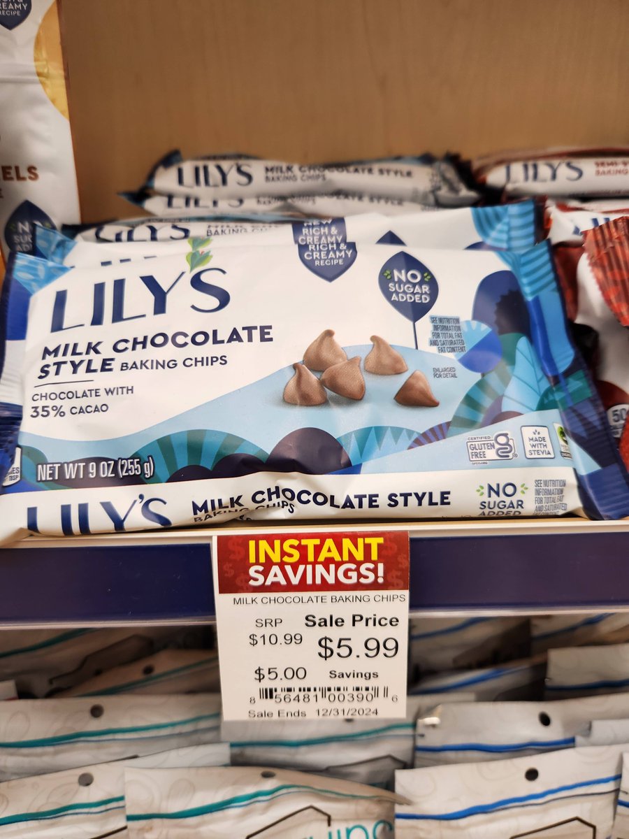 Hey everyone! 🎉 Lily's Chocolate Baking Chips are on sale until the end of the year! They're perfect for all your holiday treats. Don't forget to stock up on this yummy chocolate for next year too! 🍫