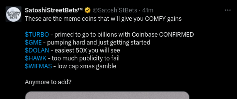 KingOfCapsSSB's tweet photo. And @SatoshiStBets @SSBceo proceed if nothing happened. #ssb #ssbtoken #ssbcoin
Not that there was a voting promised or a token launch. Don't fall for this guy $TURBO $GME $DOLAN $HAWK $WIFMAS degens.
If @SSBceo blocks everyone asking for update he don't have to provide update https://t.co/pHaaTnlYQ8