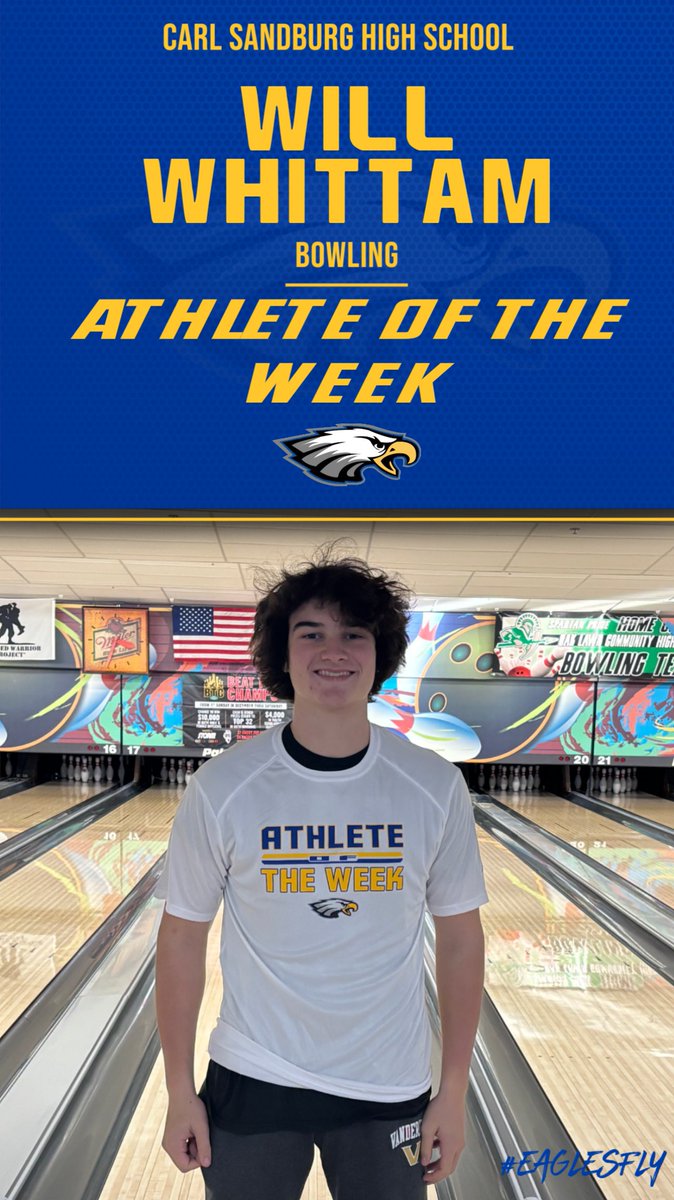 EaglesAthletics's tweet photo. Will Whittam is leading the team averaging 217.6 and has had high games of 278 and 258. Will is also our co-captain and leads the team with a great attitude! Great job, Will! #EaglesFLY https://t.co/GzEPPTxJXF