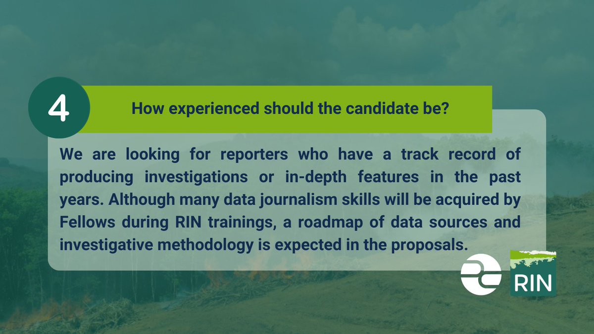 Apply now and become part of a initiative that empowers investigative reporting on the Amazon, Congo Basin, and Southeast Asia. Receive:

✅ Salary Coverage
✅ Skill Development
✅ Global Collaboration

🗓️ Deadline: December 31
Submit your project 👉 bit.ly/RIN2025