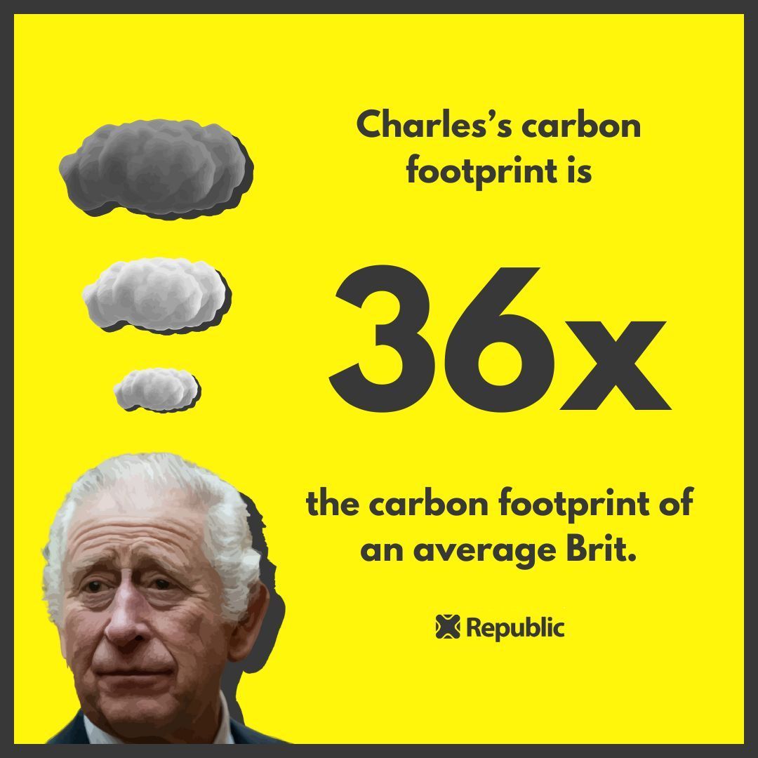 RepublicStaff's tweet photo. Charles is an environmental hypocrite. #NotMyKing #AbolishTheMonarchy https://t.co/4uhbIW3xqU