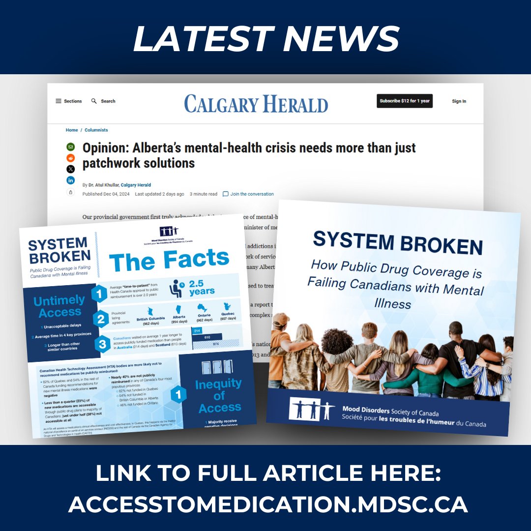 MoodDisordersCa's tweet image. 💔Imagine needing life-changing medication but being stuck in limbo, facing unaffordable costs, waiting for access to drugs.

This is the reality for many living with mental illness in Canada.

💙 We Deserve better. Read more: AccessToMedication.mdsc.ca

#SystemBroken #MentalHealth
