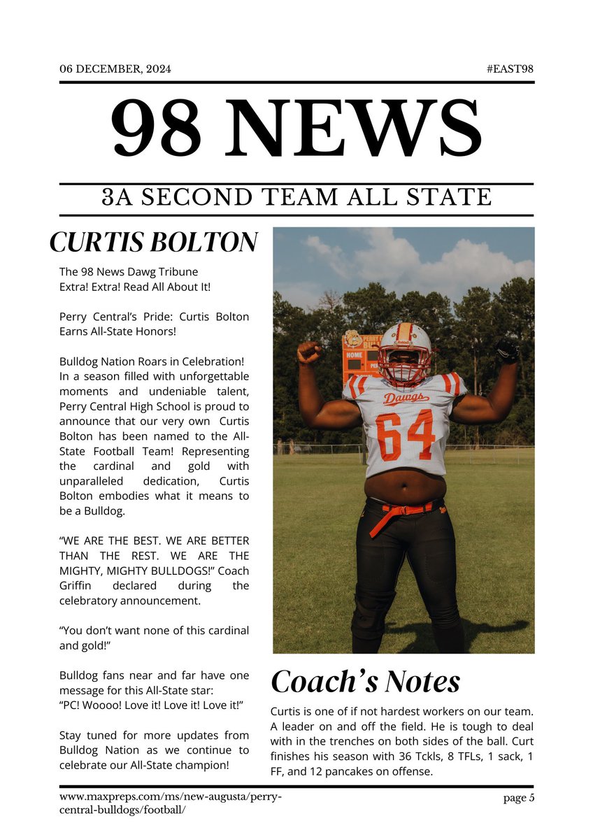 East98football's tweet photo. Congratulations to @Curtisb499 ! Mississippi High School Football Coaches 3A 2nd team All State Defensive Lineman ! #east98 https://t.co/xaFw1wWyJe