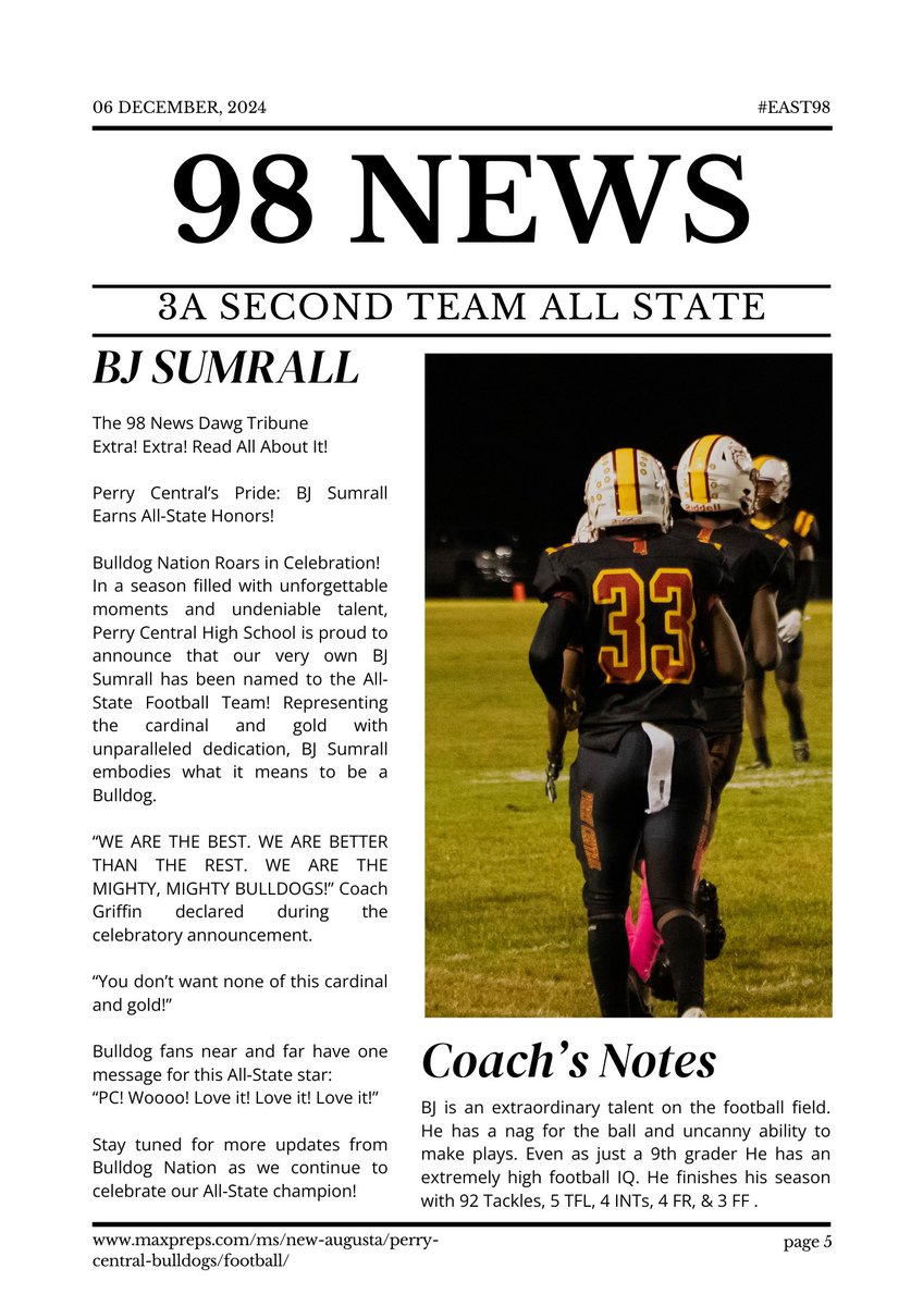 East98football's tweet photo. Congratulations to @BrandonJ72550 ! Mississippi High School Football Coaches 3A 2nd team All State Strong Safety ! #east98 https://t.co/FjFY9ZYRvw