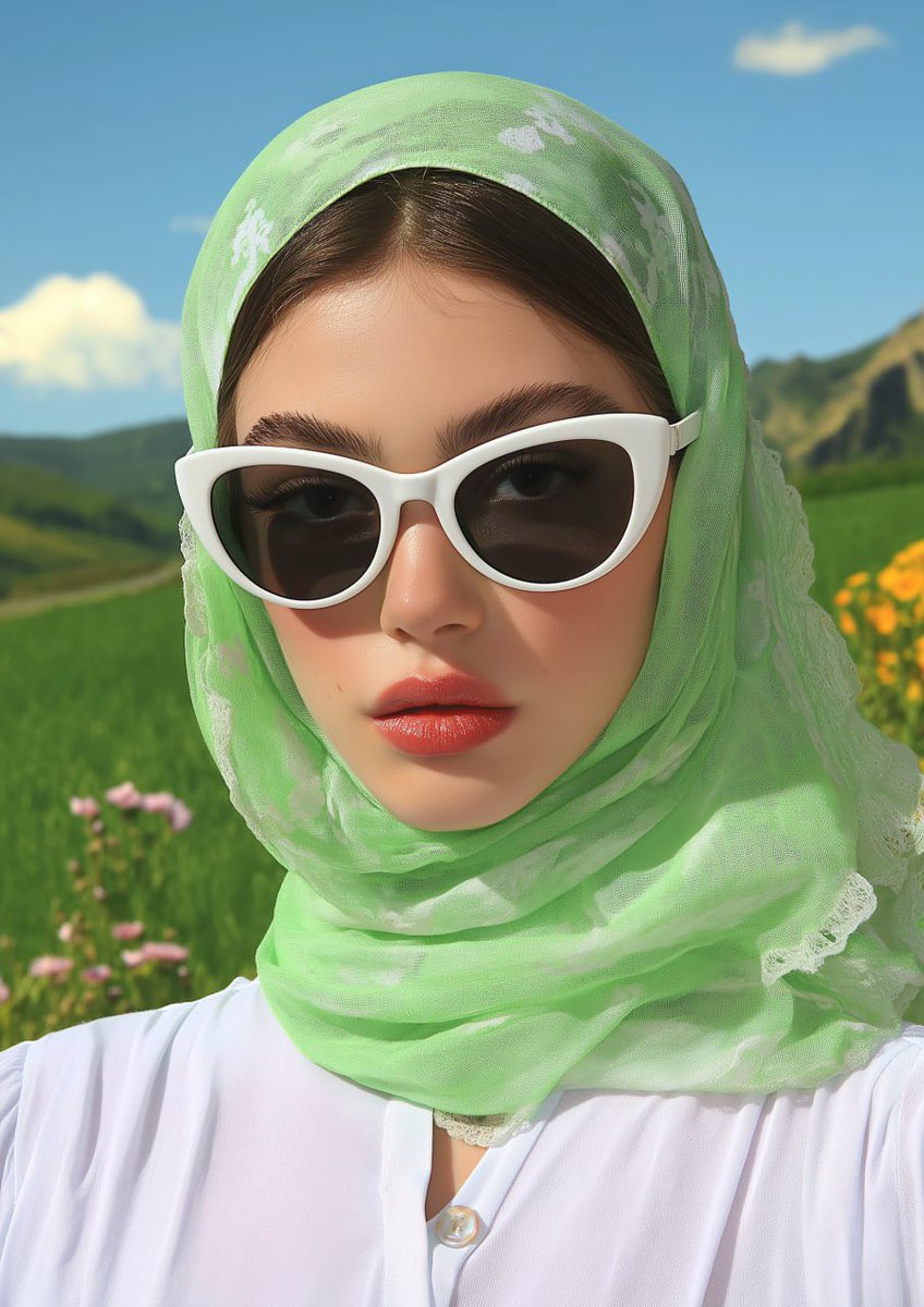 Incredibly beautiful portrait photos 🖼️

use any image from the collection as a reference (--sref) with the --sw parameter around 70.

Basic Prompt:
A closeup photo of an Italian female model wearing white sunglasses with black rims. She is also wearing a lavender headscarf