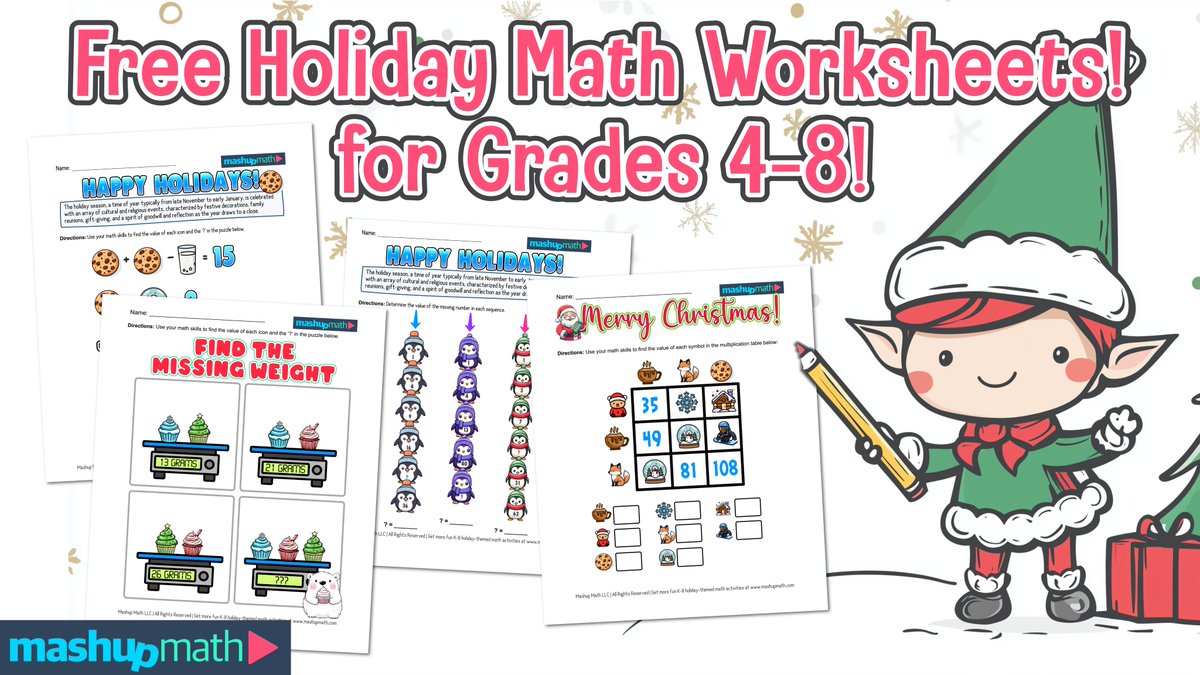 Looking for free Christmas Math Worksheets for students in Grades 4-8? ⛄🎄🦌

Check out our brand new worksheet library: mashupmath.com/christmas-math…… 

#ElemMathChat #4thGradeMath #5thGradeMath