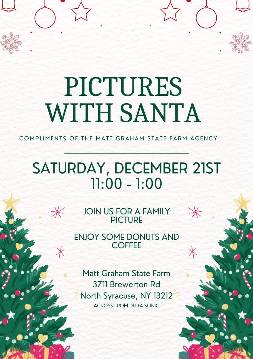 Join us on December 21st to meet Santa and snap a photo, all courtesy of Matt Graham State Farm! 🎅📸 Don’t miss out!