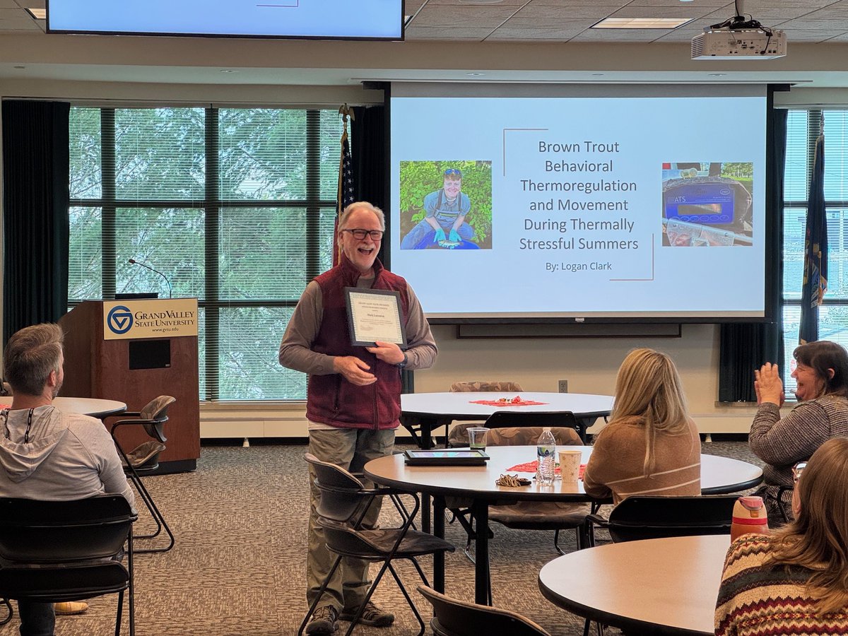 GVSU_AWRI's tweet photo. AWRI's first-year graduate students presented their thesis research proposals to other students, staff, and faculty today as part of our annual holiday potluck. Great job, everyone! https://t.co/vVhyB8yRSN