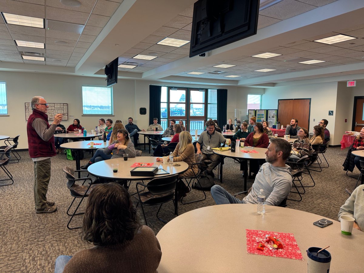 GVSU_AWRI's tweet photo. AWRI's first-year graduate students presented their thesis research proposals to other students, staff, and faculty today as part of our annual holiday potluck. Great job, everyone! https://t.co/vVhyB8yRSN