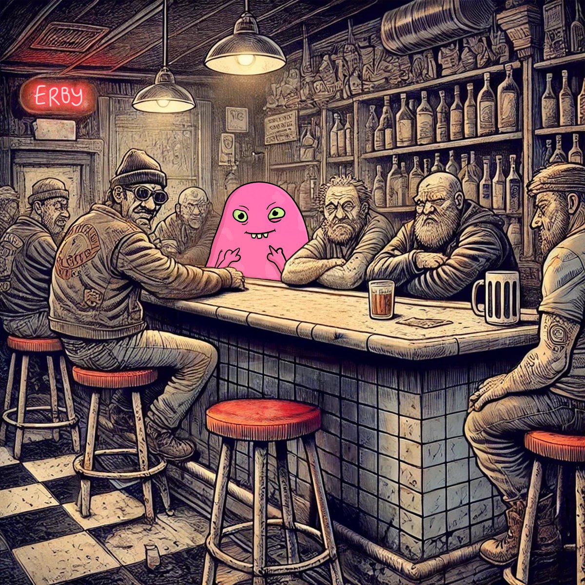 Erbysol's tweet image. Local bar, same crew, same laughs. But tonight? Different. 

Unveil my plan: moon soon. 

They’re staying put… can’t be me. Dreams locked, packing bags shortly. Who’s coming with?

#solana #memecoin #Pumpfunmeme