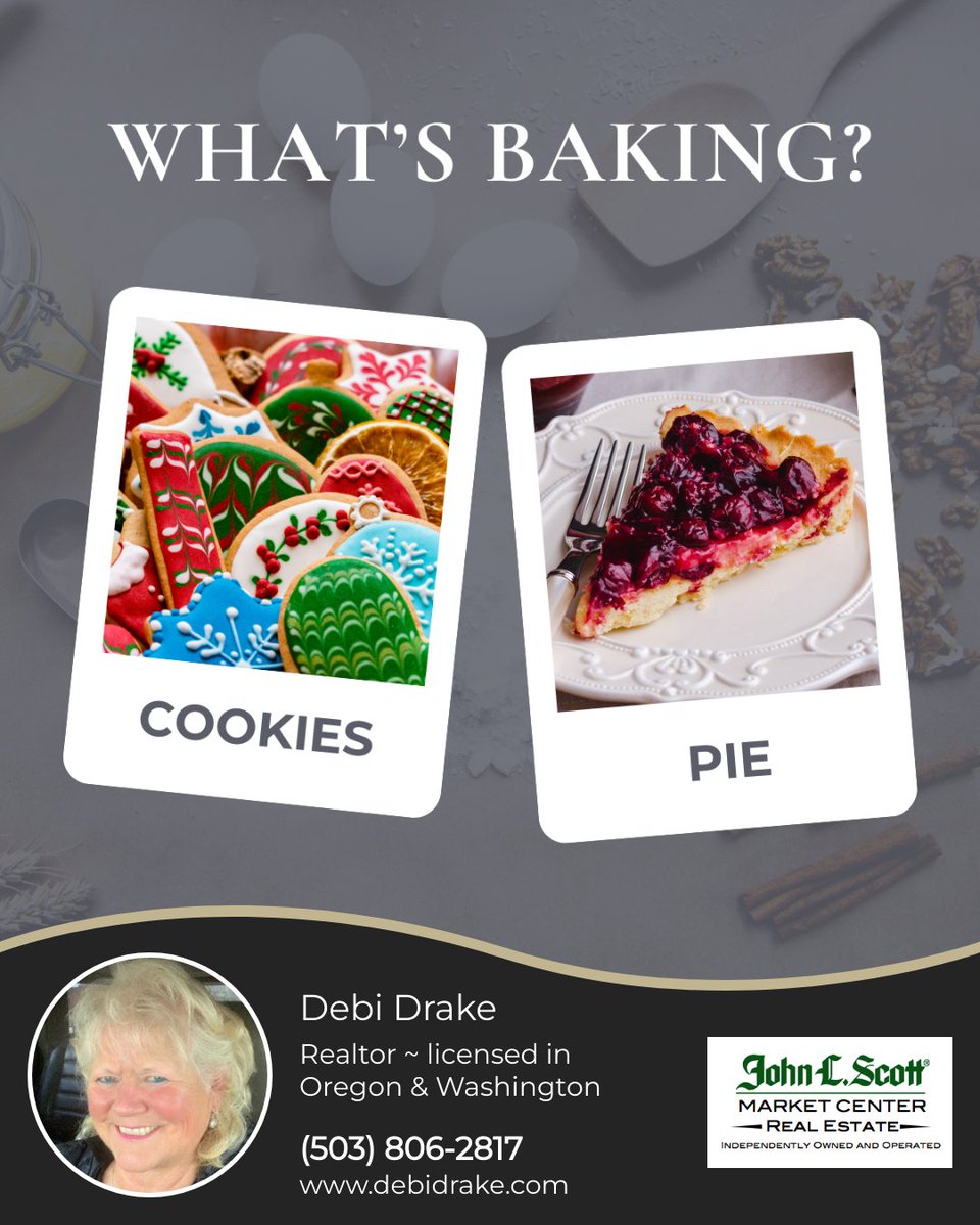 DebiDrakeSLNHMZ's tweet photo. Baking season is here! What's first on your list: cookies or pie? Share your kickoff treat to the holiday baking season! 🍪🥧

#Debidrake #Debidrakerealestate #DoubleDhomesLLC #DebiDrakeSLNHMZ #holidaybaking #sweettreats https://t.co/PtInFdwPs9