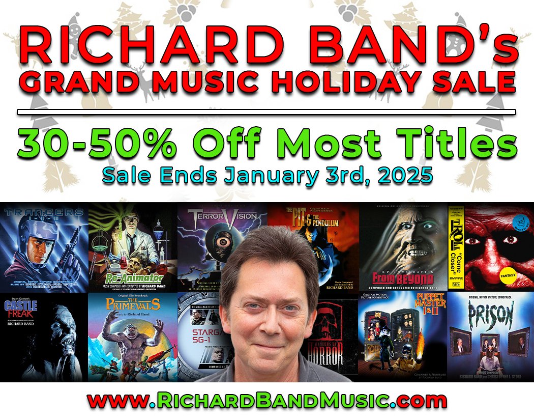 RichardBand_'s tweet image. Well, it's that time of year, so I'm running my BIGGEST month-long holiday sale of practically every one of my soundtracks. As always, I will personally autograph every Vinyl and CD, so grab some while they're still available at richardbandmusic.com. Happy Holidays & be safe!