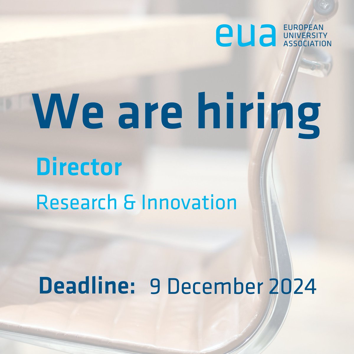 We are #hiring an experienced Research &amp; Innovation Director. The post is of strategic importance to EUA, as it is focused on enhancing the role of universities as key R&amp;I actors at the European level.

Deadline to apply: 9 December bit.ly/3CrrmLj