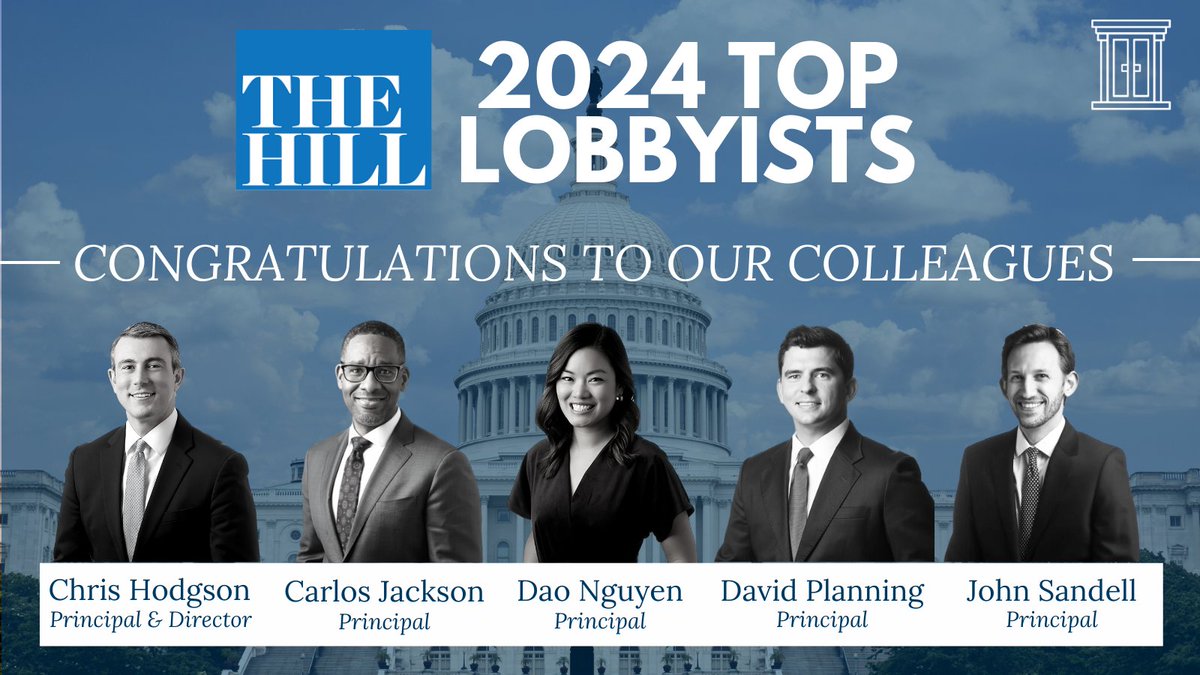 Cornerstone (@cgagroup) on Twitter photo Congratulations to Cornerstone colleagues Chris Hodgson, <a href="/CarlosJack74/">Carlos Jackson</a>, <a href="/daomination/">Dao Nguyen</a>, <a href="/DPlanning12/">David Planning</a> and John Sandell for their recognition on @TheHill’s Top Lobbyists 2024 list! Congratulations to Cornerstone colleagues Chris Hodgson, <a href="/CarlosJack74/">Carlos Jackson</a>, <a href="/daomination/">Dao Nguyen</a>, <a href="/DPlanning12/">David Planning</a> and John Sandell for their recognition on @TheHill’s Top Lobbyists 2024 list!