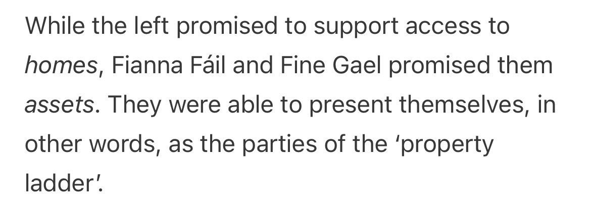 A lot to agree with in the analysis here from ⁦@Mickbyrne101⁩ It was striking how far all parties leaned into aspirations of homeownership, though the distinctions made here are useful. It leaves a real problem in that the property ladder is structurally untenable model.