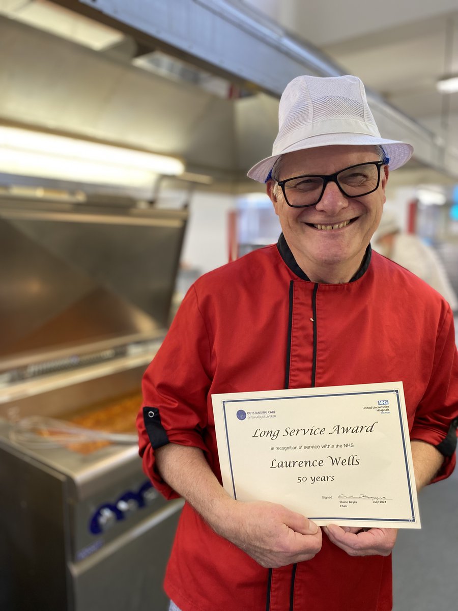 It was a privilege to witness Laurence Wells being presented with his certificate and badge for his 50 years’ service to the NHS. What an achievement and a wonderful colleague. 

Laurence has dedicated his working life to preparing meals for Lincolnshire hospital patients.