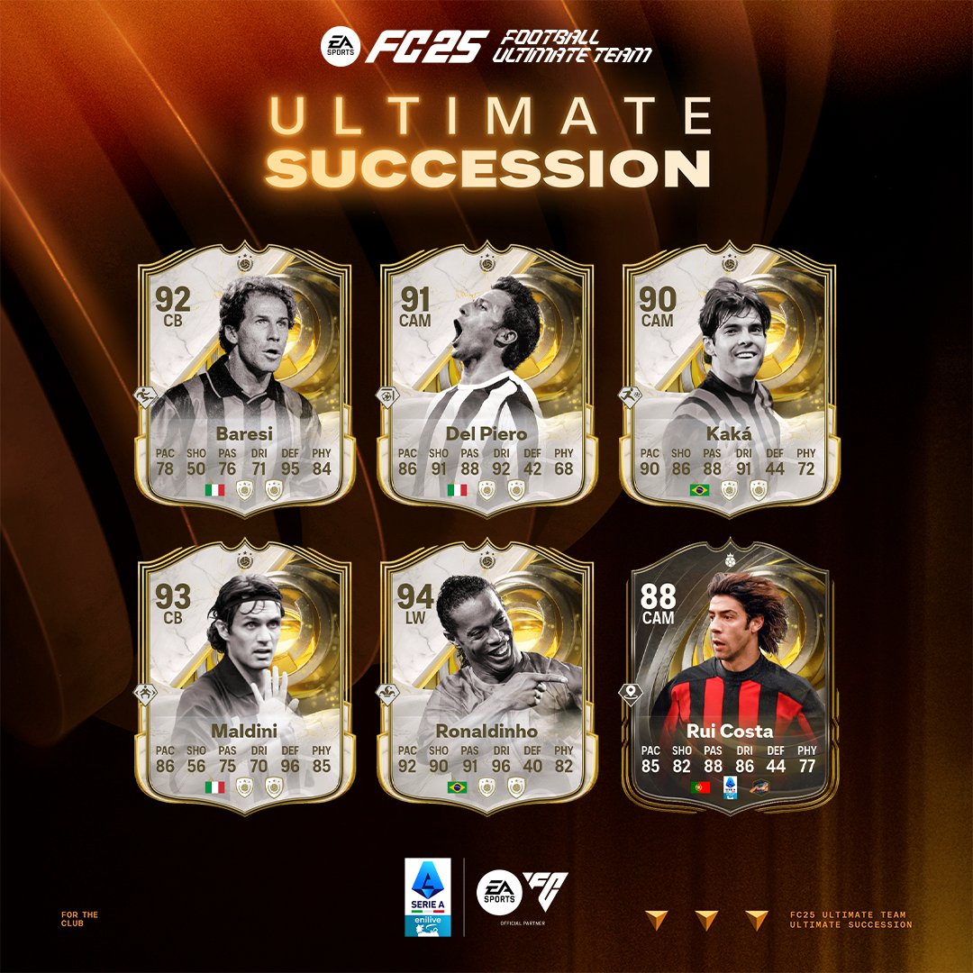 SerieA's tweet photo. Il passato, presente e futuro della #SerieAEnilive 🙌
Continua la legacy di campioni con #UltimateSuccession su #FC25!

@EASPORTSFC  @easportsfcit https://t.co/PL3Nreba58