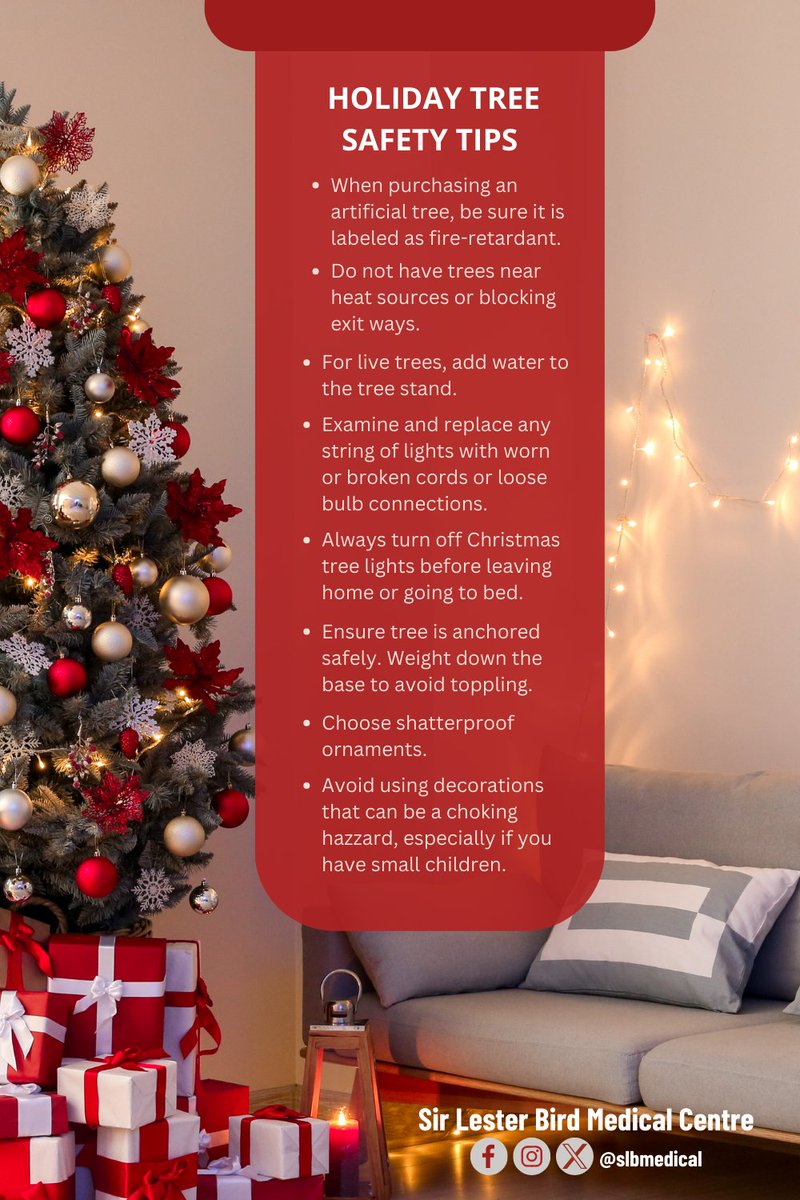 SLBMedical's tweet image. Let this season be a jolly and bright one and not one filled with accidents and regret. 

Here are some tips to keep your home safe from hazards for the holidays.

#holidaysafetytips
#christmastreedecorating
#besafenotsorry
#MerryAndBright