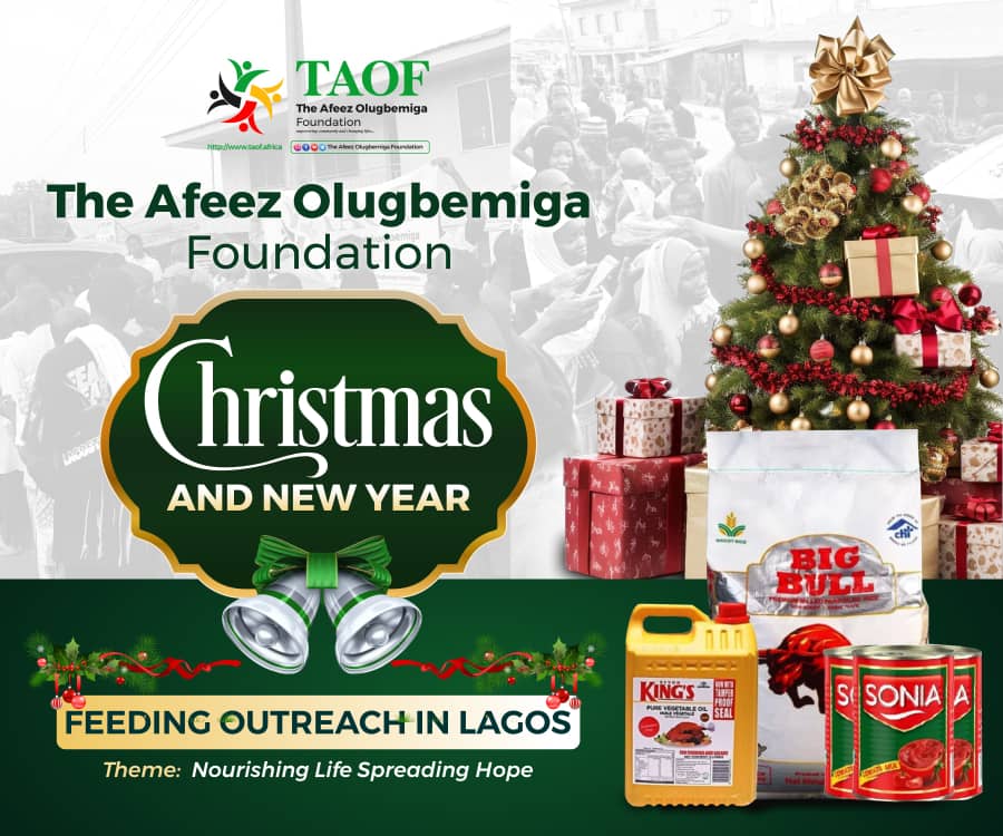 taof24's tweet photo. Nourishing Lives, Spreading Hope💡🌲
Join 'The Afeez Olugbemiga Foundation' as we share the warmth of the season through our Feeding Outreach in Lagos. Together, we can make the holidays brighter for those in need.
Powered by #TAOF!!! https://t.co/m4DFqCdvFt
