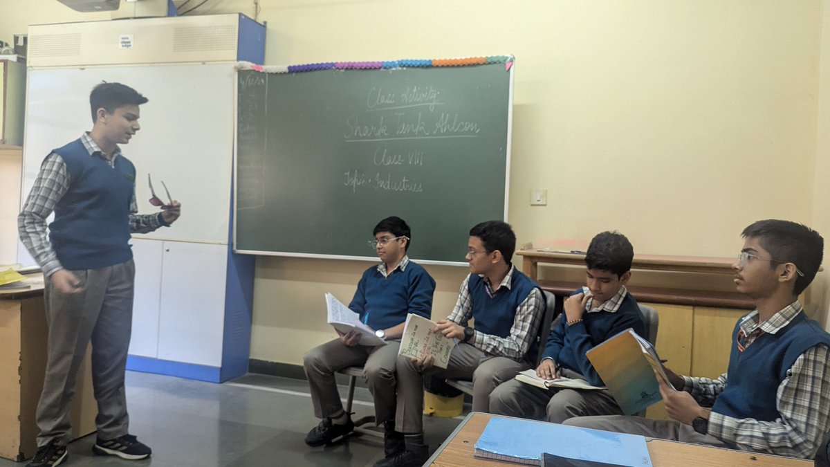 "Class VIII at #Ahlcon Intl. showcased entrepreneurial brilliance in 'Shark Tank Ahlcon.' Exploring the topic Industries, they pitched innovative ideas, fostering creativity, teamwork, and real-world business insights in an engaging classroom activity. #LearningByDoing