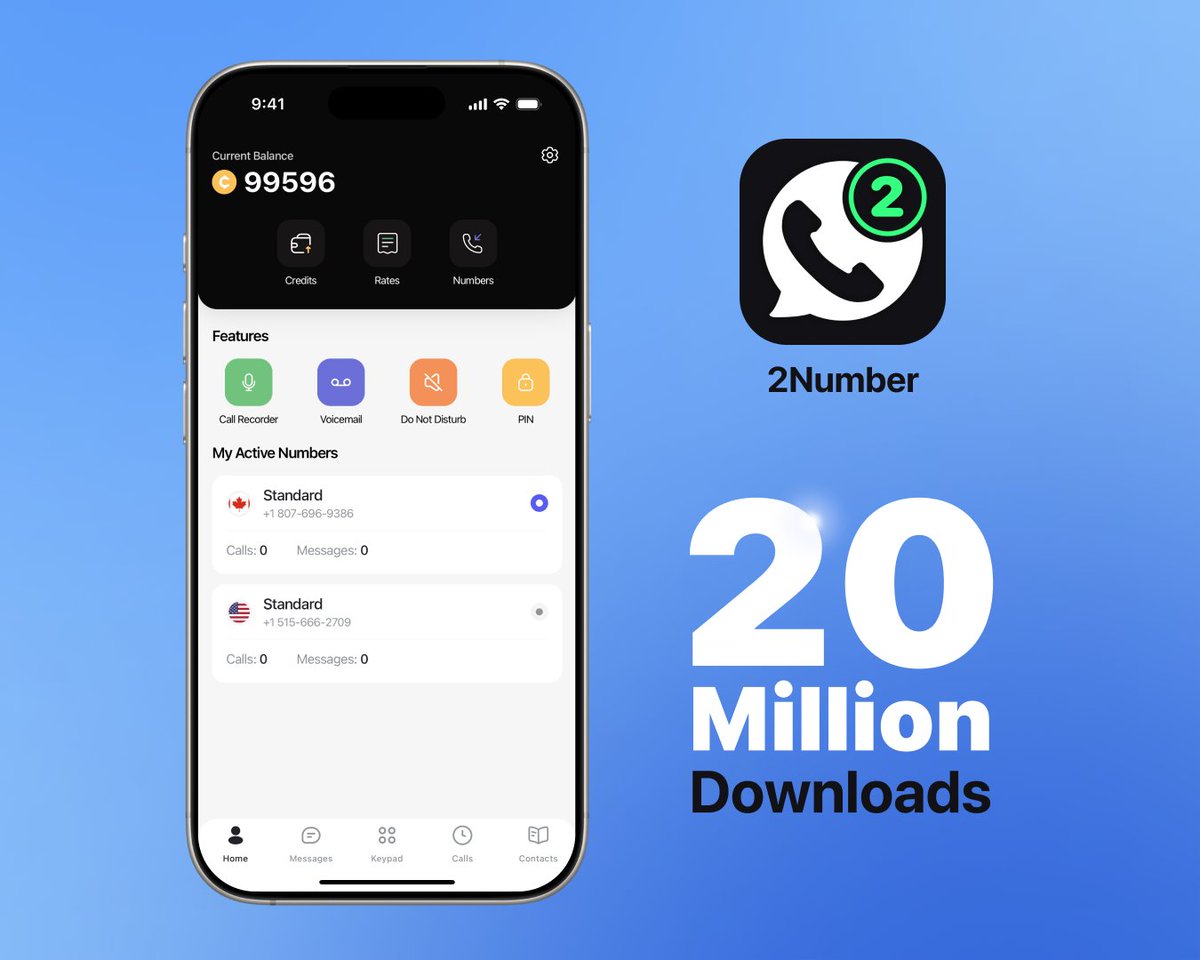 Big news! 2Number has hit 20 million downloads!

With 2Number, you can create an extra phone number on your device—just choose a number, top up your balance, and make international calls or send SMS:
secondphone.onelink.me/JxZ4/ne455mps

Thanks to our amazing users and incredible team!💙