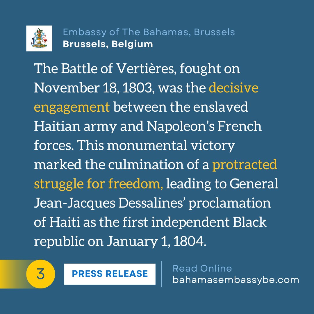 bahembassybe's tweet photo. Commemoration of the 221st Anniversary of the Battle of Vertières

Read full article (link in bio): https://t.co/zfCn00GPuy

#Haiti #BattleOfVertières #HaitianIndependence #VictoryDay #November18 #HaitianHistory #CaribbeanHistory #FreedomFighters https://t.co/pSJ0laGhGz