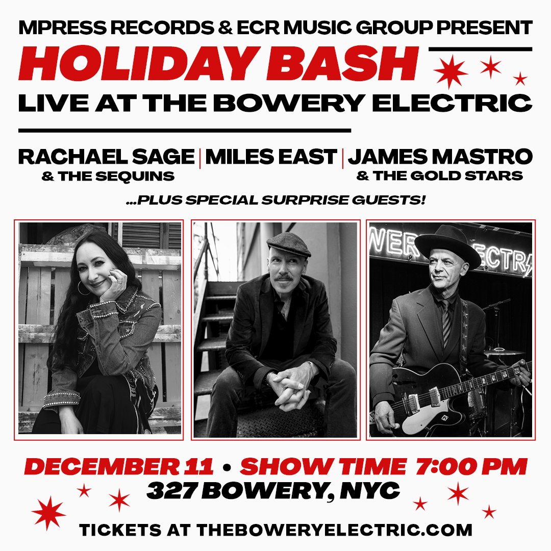 Next week (Dec. 11) join us for our Holiday Bash at The Bowery Electric! Co-hosted by ECR Music Group and featuring Rachael Sage &amp; The Sequins, James Mastro &amp; The Gold Stars, and Miles East 🎶🎤 Plus giveaways for festive outfits! 

Grab your tickets now ticketweb.com/event/mpress-r…