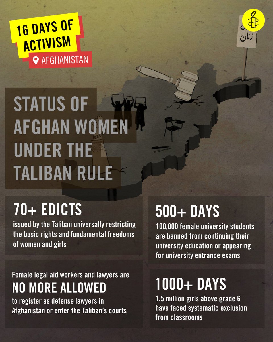 Sara98ahr's tweet photo. "Afghan women and girls are enduring a relentless assault on their rights under Taliban rule. The world cannot remain silent."
@amnestysasia
#Endgenderpersecution
#16DaysOfActivism https://t.co/uEhVv20geR