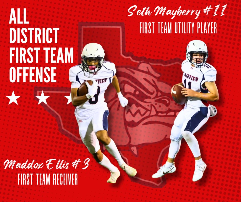 BulldogsTBW's tweet photo. 2024 District 2-5A

All-District 1st Team 

Maddox Ellis - Receiver 
Seth Mayberry - Utility Player 

#TBW #WIN https://t.co/XSfvXOHSki