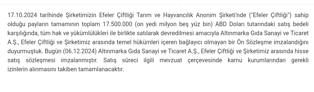 PiyasaTturkiye's tweet photo. #SKTAS Söktaş, Efeler Çitliği'ni 17,5 milyon$ bedelle sattı. https://t.co/RTYzwu2DzL
