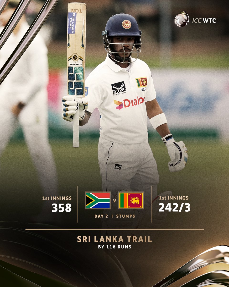 ICC's tweet image. Sri Lanka stand tall on the second day of the Gqeberha Test 👏

#WTC25 | #SAvSL 📝: icc-cricket.com/tournaments/wo…