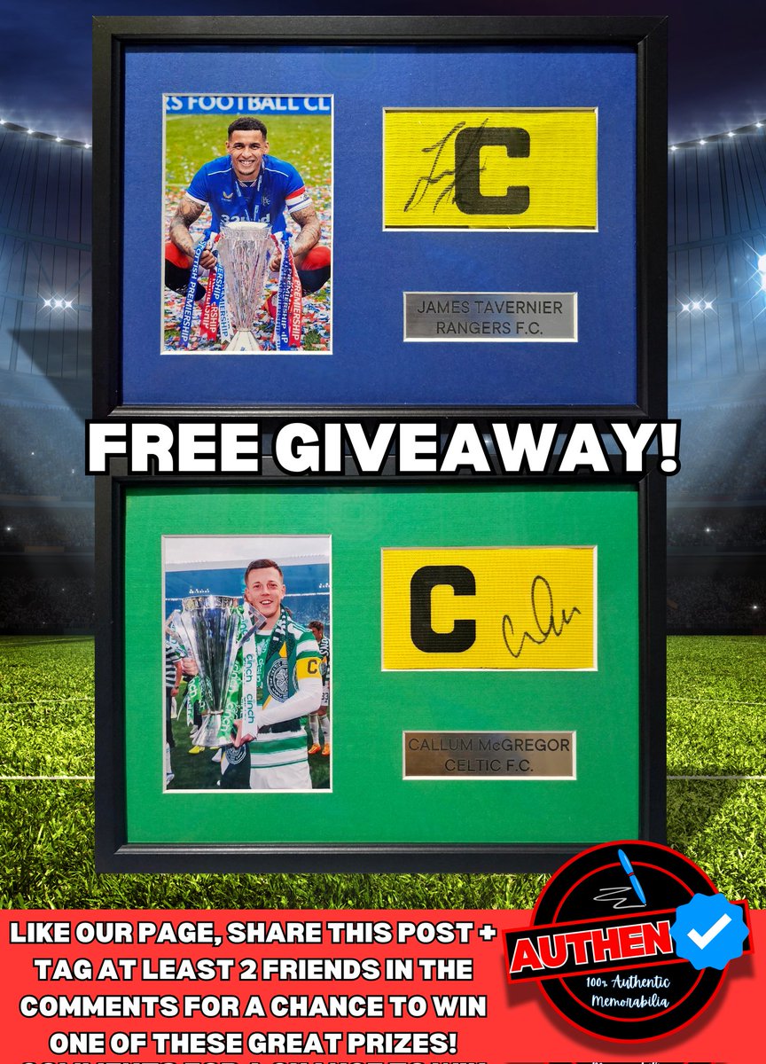 AuthentickMem's tweet photo. 🔵 FREE GIVEAWAY TIME! 🟢

Details on how to enter below!

Win a signed &amp; framed James Tavernier captain's armband or a signed &amp; framed Callum McGregor captain's armband for absolutely FREE! 🎉

You can also enter on Facebook - Authentick Memorabilia or Instagram @AuthentickMem https://t.co/Cb7N8wdbcK