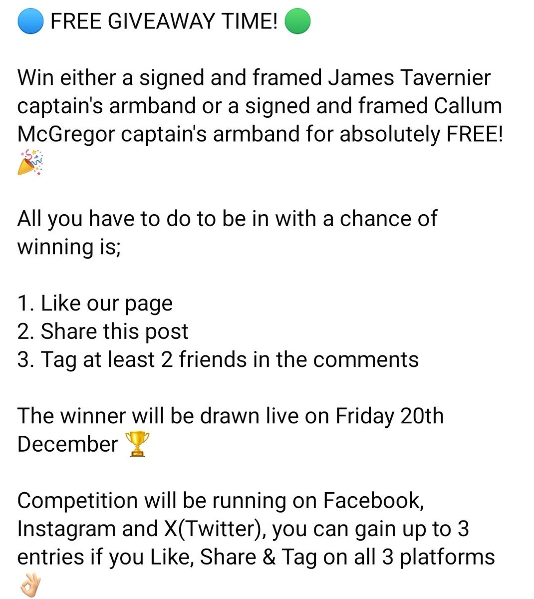 AuthentickMem's tweet photo. 🔵 FREE GIVEAWAY TIME! 🟢

Details on how to enter below!

Win a signed &amp; framed James Tavernier captain's armband or a signed &amp; framed Callum McGregor captain's armband for absolutely FREE! 🎉

You can also enter on Facebook - Authentick Memorabilia or Instagram @AuthentickMem https://t.co/Cb7N8wdbcK