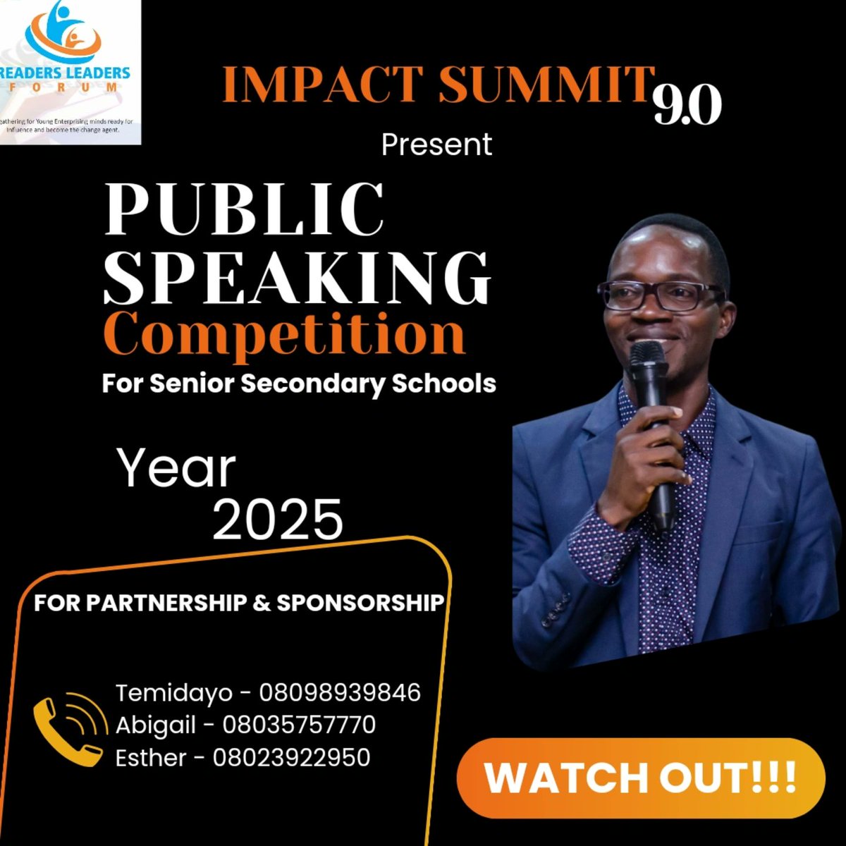 Read2LeadForum's tweet photo. Help us empower the next generation of leaders!  We're thrilled to announce a PUBLIC SPEAKING COMPETITION designed to foster critical thinking, communication skills, and confidence in senior secondary school students.  

Please Watch Out for more Details!

 #PublicSpeaking
#RLF https://t.co/MsV0sXxc6o
