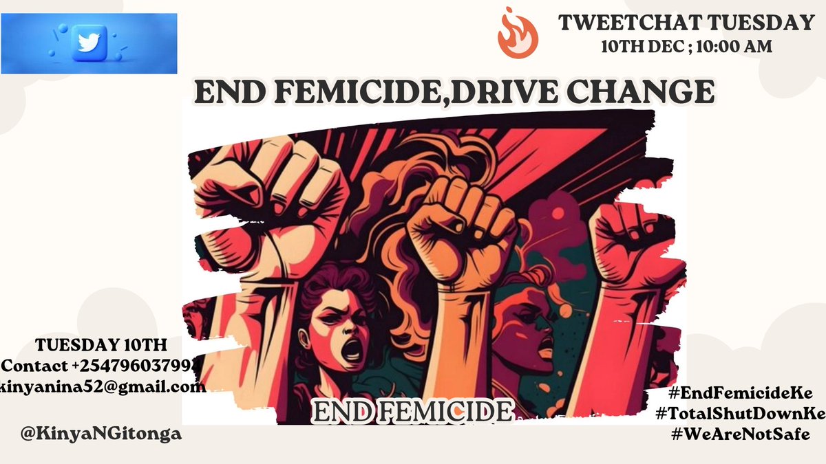 kinyaNGitonga's tweet image. I will be hosting an x space for that @kinyaNGitonga
Join the conversation on  #TweetChatTuesday as we tackle Femicide. It's causes and solution 
In the meantime, what makes women succumb to Femicide?
Let's engage
#EndFemicideKe
#TotalShutDownKe
#WeAreNotSafe