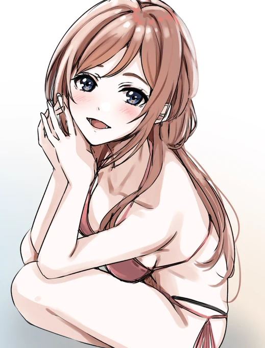 サクッとラクガキ水着でしゃがみ莉波お姉ちゃん 