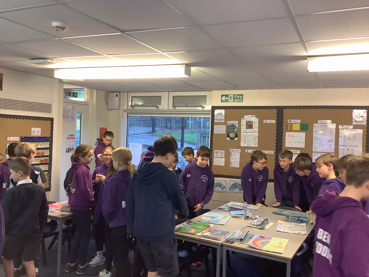 Year 3 have been working hard with their David Hockney inspired landscapes this half term. They learnt how to draw with perspective, then applied this to their own paintings. Today, they put their paintings on display and invited year 6 to come and look at them!
