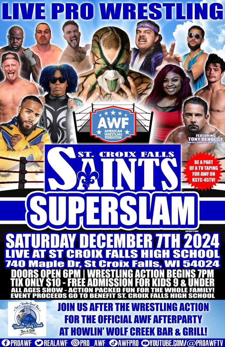 Kyle Pro (@kylepro4) on Twitter photo 🚨SATURDAY NIGHT🚨
<a href="/realAWF/">American Wrestling Federation</a> SAINTS SUPERSLAM
🏠 St. Croix Falls High School St. Croix WI.
🚪6:00pm🔔7:00pm
First time ever AWF Open Weight Champion will be there to show why I’m The Pro Who Runs The Show! #themissingpiece 🚨SATURDAY NIGHT🚨
<a href="/realAWF/">American Wrestling Federation</a> SAINTS SUPERSLAM
🏠 St. Croix Falls High School St. Croix WI.
🚪6:00pm🔔7:00pm
First time ever AWF Open Weight Champion will be there to show why I’m The Pro Who Runs The Show! #themissingpiece