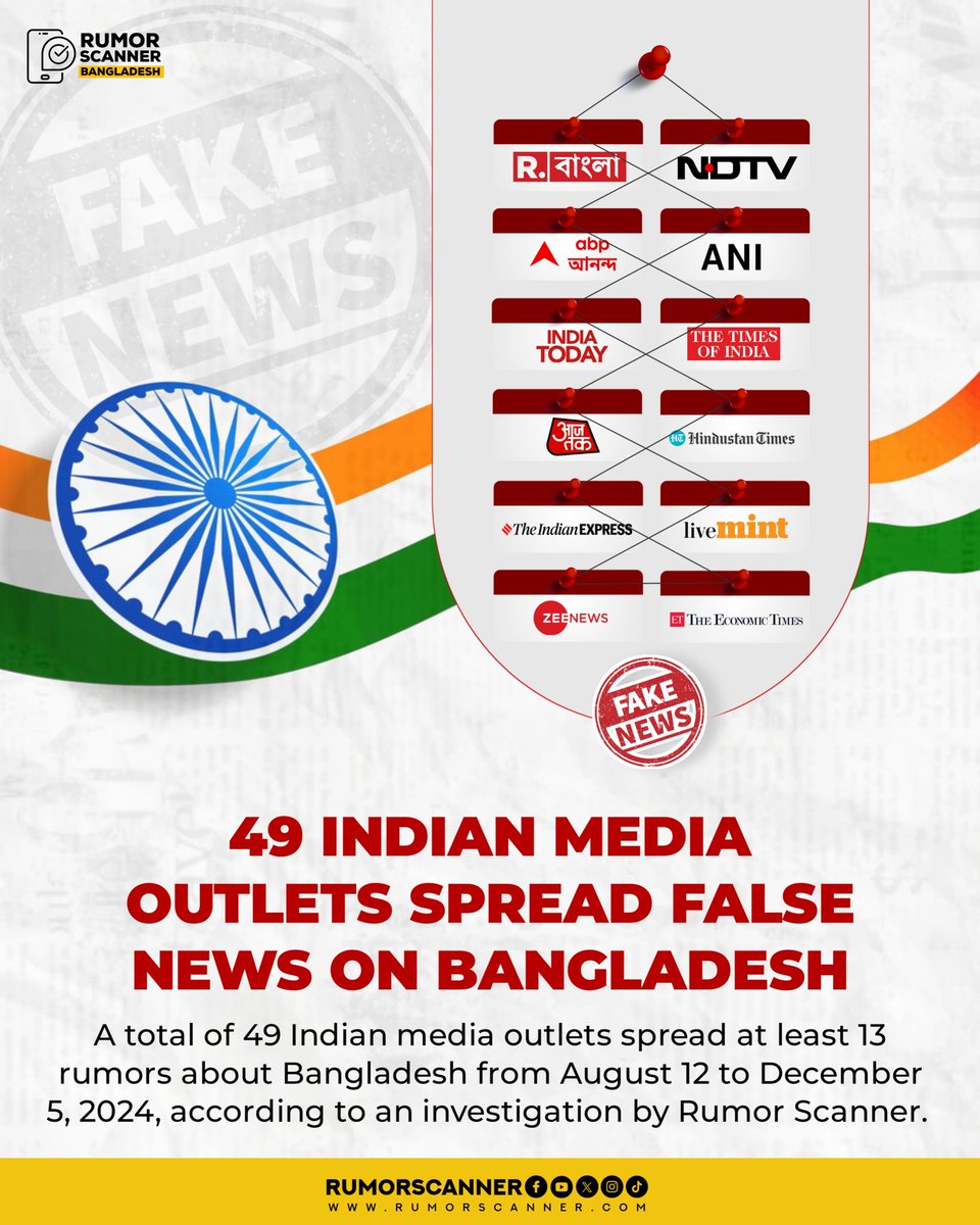 RumorScanner's tweet image. 49 Indian media outlets have false news on Bangladesh.
Details: rumorscanner.com/en/fact-story-…
