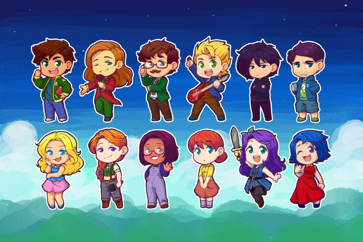 HeyRainbowPaint's tweet photo. Been playing Stardew with @SallieBeast40. She suggested I court a character - Maru is my usual crush but I'm open to suggestions. Who should I pursue ? The rock eater who plays the flute? The Beach bum dressed too warmly for the beach life? The odd clown girl? (Harvey is Sallies) https://t.co/cEnTsn0KGp