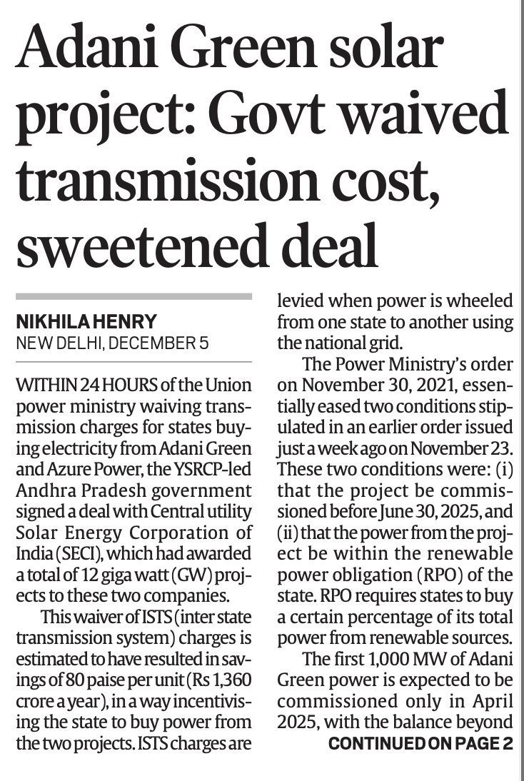 Deepakkhatri812's tweet image. Adani Green&apos;s solar project deal exposes the BJP government&apos;s blatant favoritism. Waiving transmission costs is yet another example of how PM Narendra Modi and his government continue to help Adani at the cost of taxpayers.  

#BJPCronyism #ModiAdaniNexus