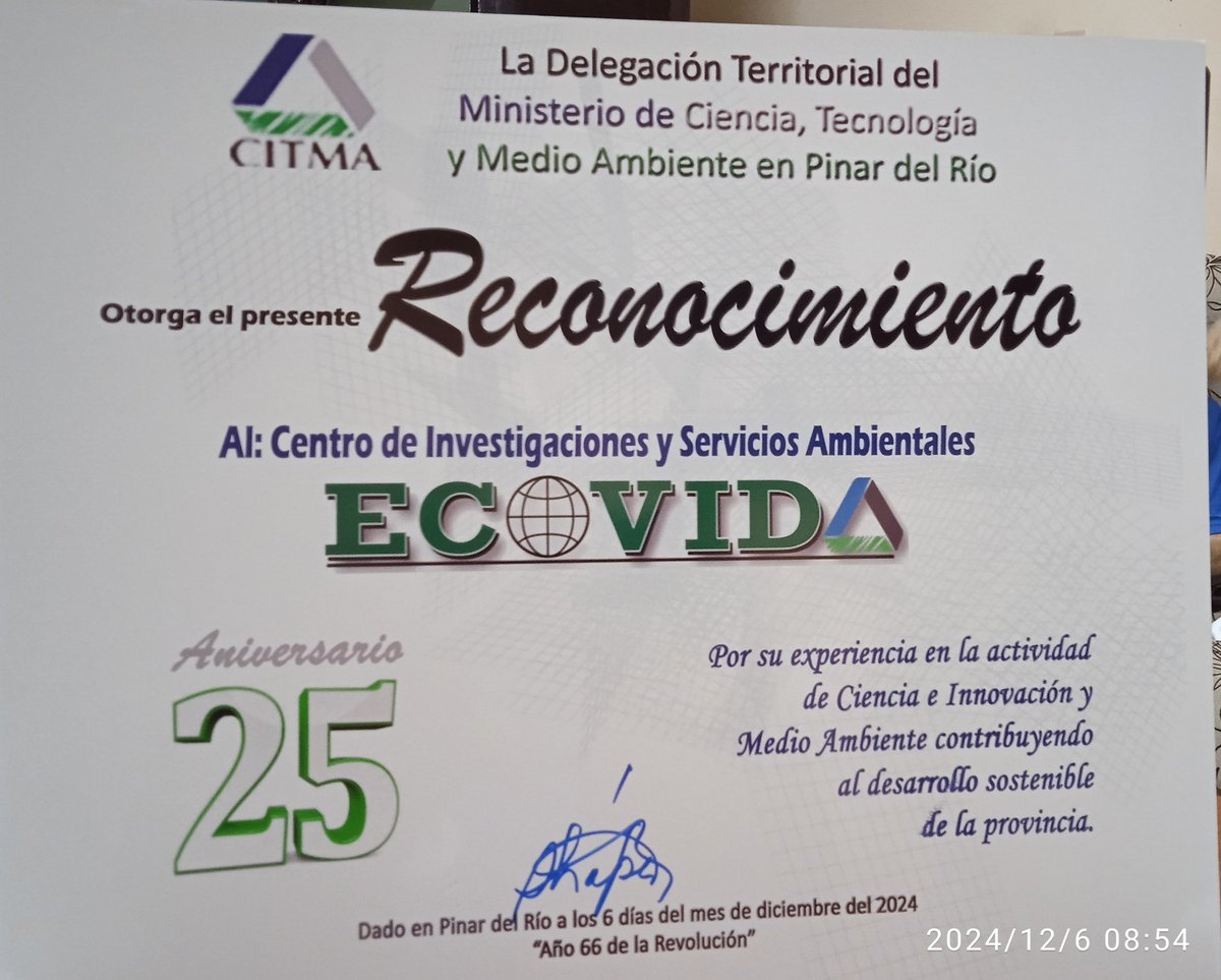 Idalia10557584's tweet photo. Hoy arriba a sus 25 años @Ecovida_Pinar institución líder en la actividad científica y ambiental en pos del desarrollo sostenible de #PinardelRío y #Cuba. Felicidades a todos sus trabajadores @ArmandoRguezB @SANTANACITMA @YoelMaqueira @AMA_CUBA @DamarisGallard9 @RachelAlva2330 https://t.co/uVrgAiMQEZ