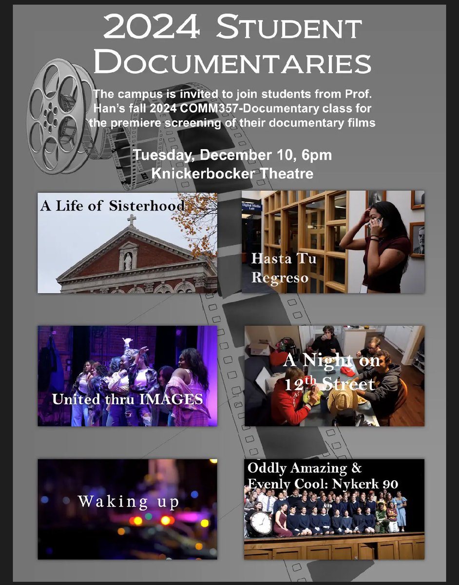 hopecommdept's tweet photo. Come pack the Knick &amp; see six great documentary films produced by our fall COMM 357 students under direction from Dr. Choonghee Han. Free! Public welcome! 🎥🍿 @HopeCollege #HopeCollege #StudyCommunication https://t.co/rURwVOuMlA