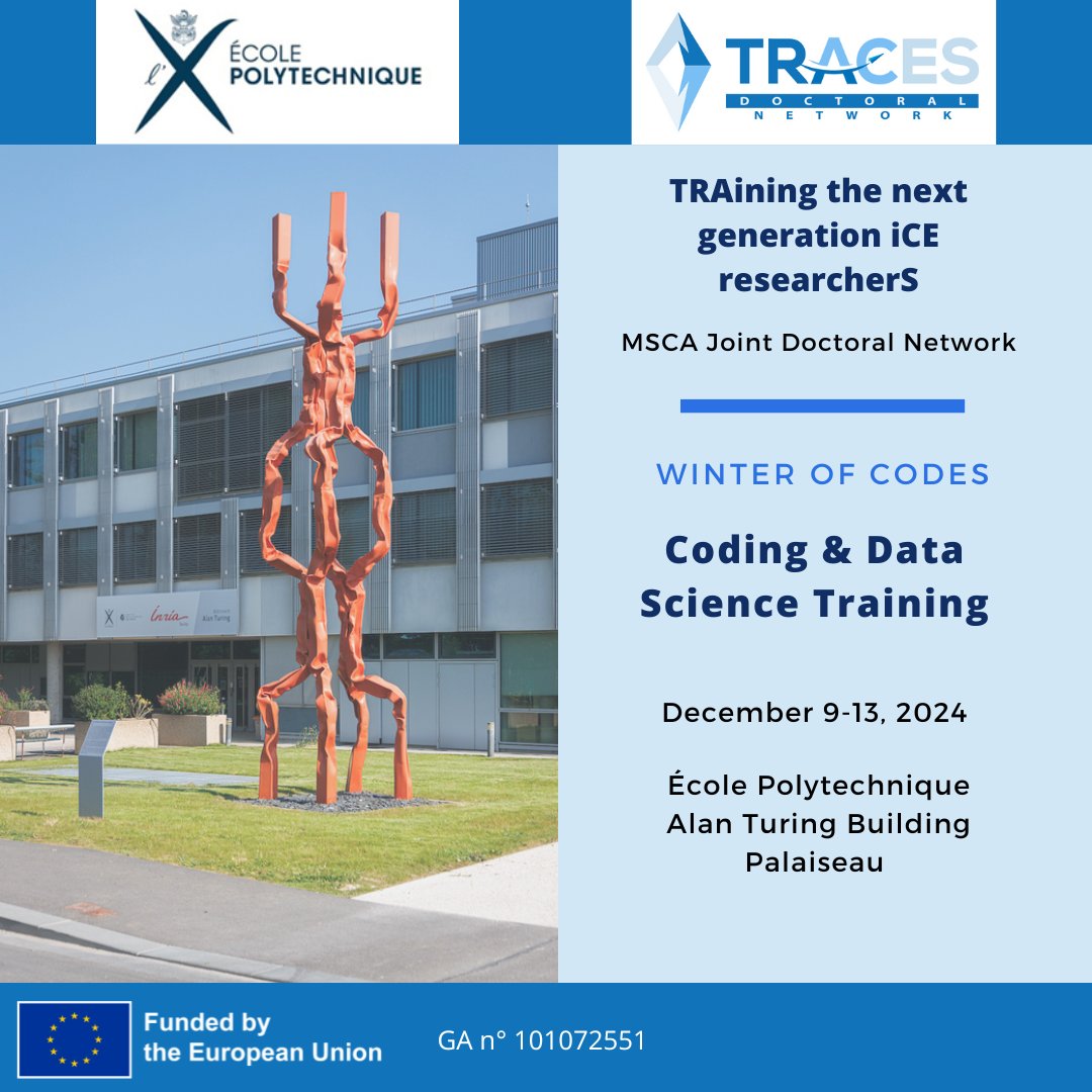 TRACES_DNJD's tweet photo. 🎓 TRACES Winter of Codes ❄️
📍Palaiseau (near Paris), @Polytechnique
📅 next week
✨ 12-hour training by Guillaume Lemaitre, Scikit-Learn researcher &amp; developer
✨ Hands-on mini-projects to apply your skills
✨ Online Public Training, links on https://t.co/L2VFeTyS8o
#MSCA #DNJD https://t.co/DTrgVzHsf7