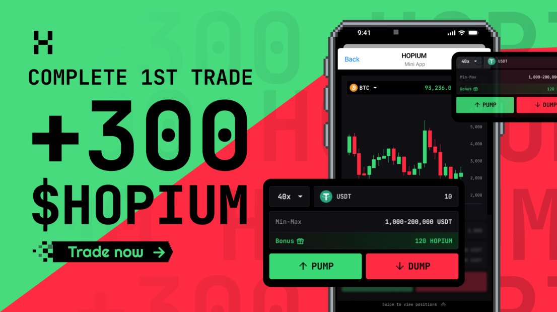 hopium_trade's tweet photo. How to Make First Trade on #Hopium 🚀

Special Reward: +300 $HOPIUM when placed first position.

1️⃣ Choose a token to start trading (BTC, TON,...)
2️⃣ Enter your Volume and Leverage (up to 125X).
3️⃣ Hit Pump (🟢) if you predict the price will go up or Dump (🔴) if you predict it will down.
4️⃣ Observe and close the position when you want to realize the profit!

Let's make every bit of dust count! 💰✨

Learn more about perp trading on Hopium: https://t.co/nOeompbMyG