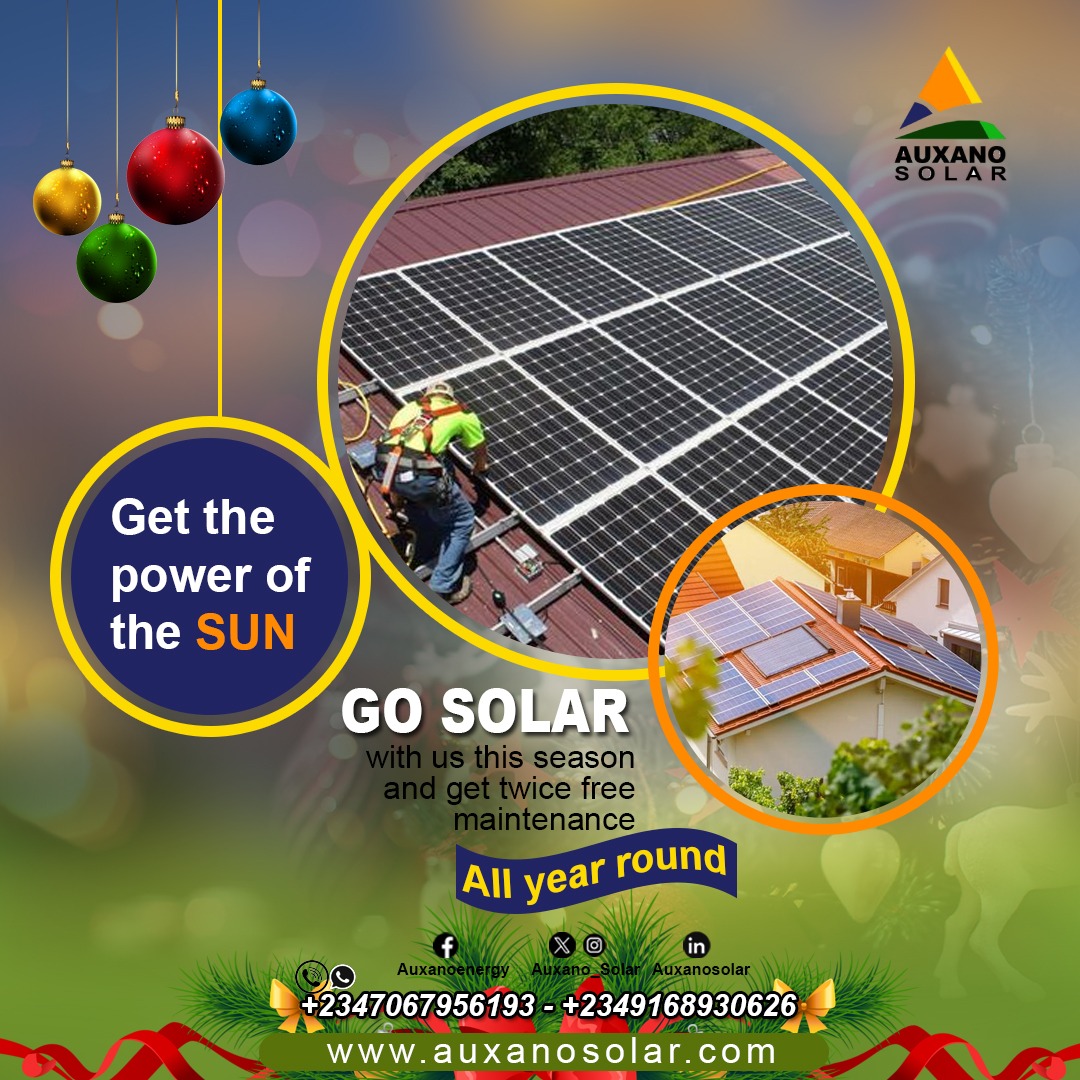 auxano_solar's tweet photo. Illuminate Your Home This Festive Season!
Get 1-year free solar maintenance services when you go solar with Auxano. Our expert installation team are always ready to give you the best.
For more enquires, send us a DM.
#Auxanosolar
#Festiveseason
#Freemaintenance
#Solarenergy https://t.co/LjXtEK1I0t