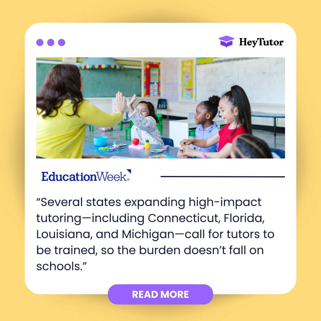 heytutor's tweet image. Edweek.org reports a push for better tutor training amid rising demand. 

HeyTutor answers with highly trained tutors ready for high-dosage support. 

Safety and quality guaranteed! 

Read more at the link in bio!

#HighImpactTutoring #TutorTraining